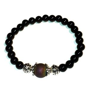 Black Onyx and Rainbow Druzy Agate Bracelet